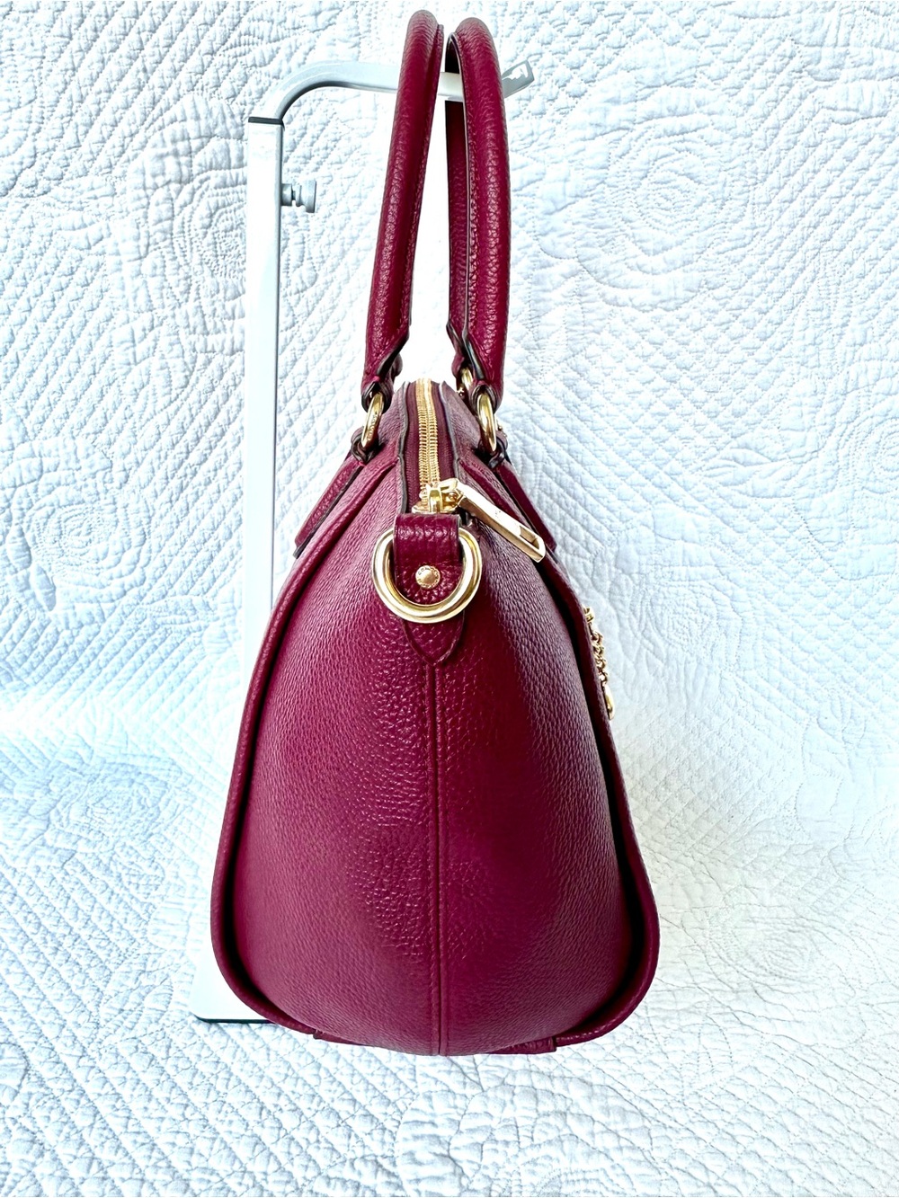 Coach Pebbled Leather Satchel in Raspberry Pink with Gold Hardware - Picture 6 of 9
